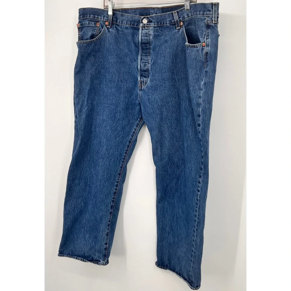 Levis 501 Original Fit Button Fly Blue Denim Jeans‎ Mens 46x30 Medium Wash